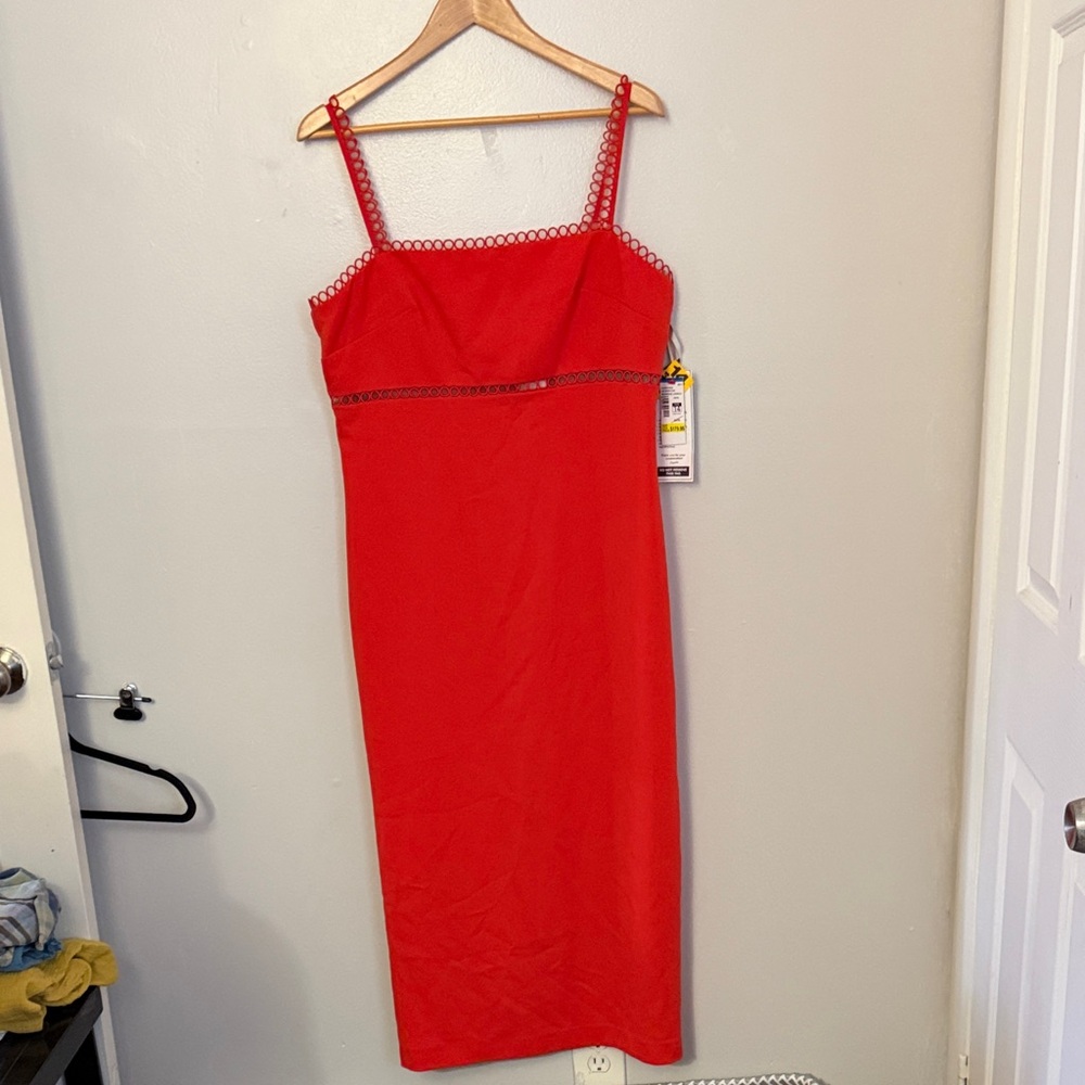 Monique Lhuillier Striking Red Midi Dress